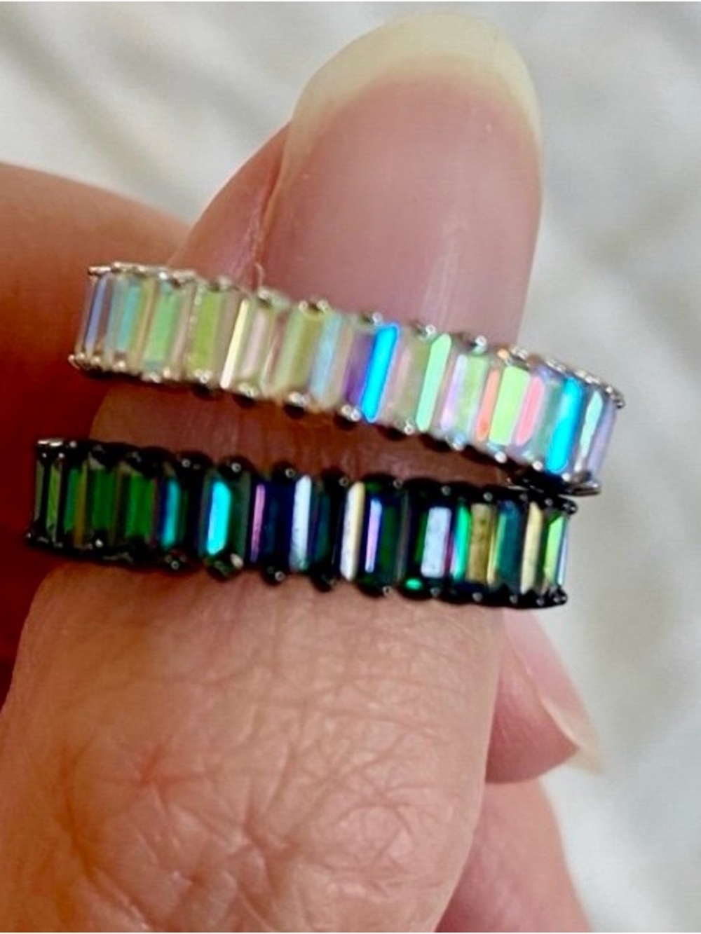 Set of Iridescent Rainbow Baguette Rings (Gemandi / Oomiay)